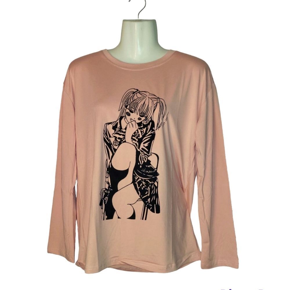 Long-Sleeve Cartoon Print T-Shirt